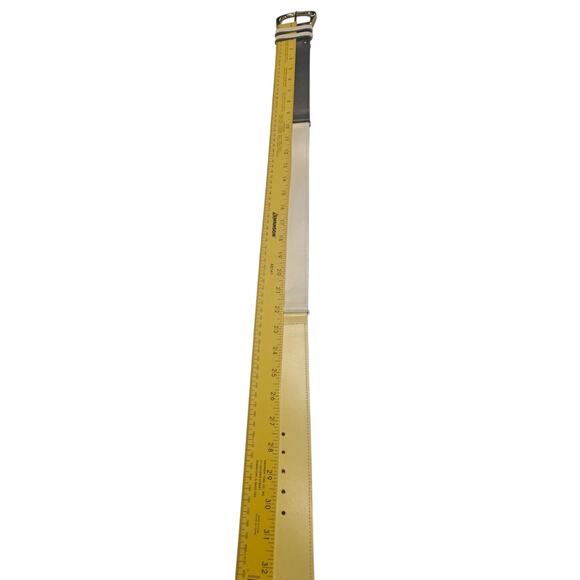 Vintage 80s Wide Colorblock Butter Yellow Navy White Leather Belt M Nautical - Picture 7 of 9